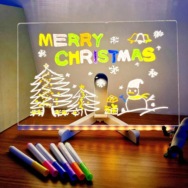 Acrylic LED Luminous Draw Board Toy 7 colors Adjustable Erasable Letter Message Board 8x8 inch