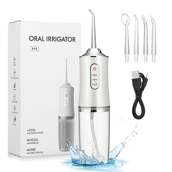 Waterproof Irrigator Dental Cleaner - oral irrigator +4 jets 3 mode USB rechargeable water flosser that is portable